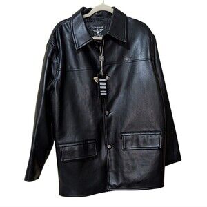 NWT Reportage R.G.A. Made In Italy Black Vintage Faux Leather Jacket Men's Large